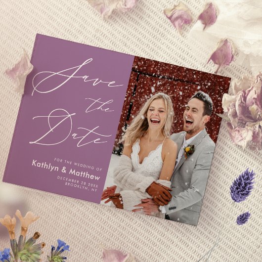 Save The Date Elegant Mauve Élégant Script Mariage photo moderne