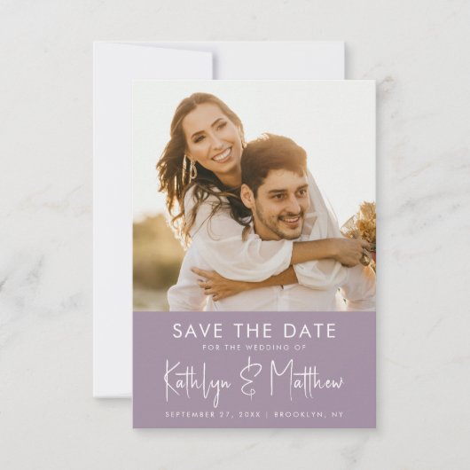 Save The Date Elegant Mauve Fun Script moderne Mariage photo (Devant)