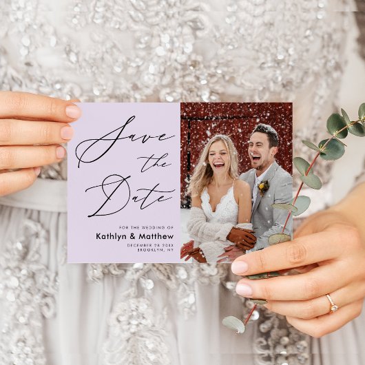 Save The Date Elegant Mauve Modern Script Mariage photo