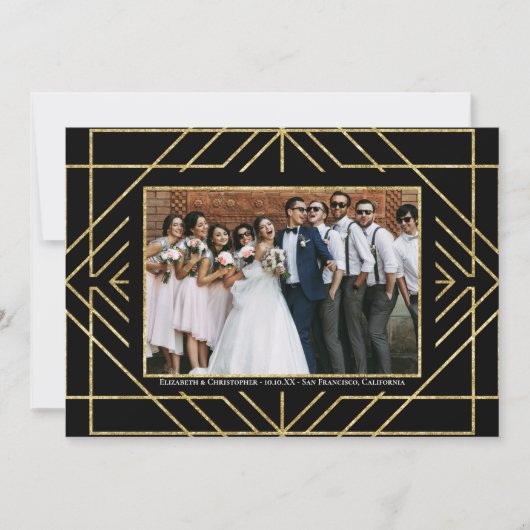 Save The Date Elégant Merci photo Art Déco Gold Black (Devant)