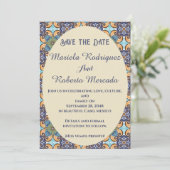Save The Date Élégant mexicain Floral Talavera Oval Mariage (Debout devant)