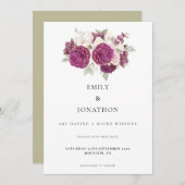 Save The Date Élégant Micro Mariage Bourgogne Florales Sage Gree (Devant / Derrière)