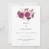 Save The Date Élégant Micro Mariage Bourgogne Florals Rose rose (Devant)