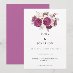 Save The Date Élégant Micro Mariage Bourgogne Florals Rose rose