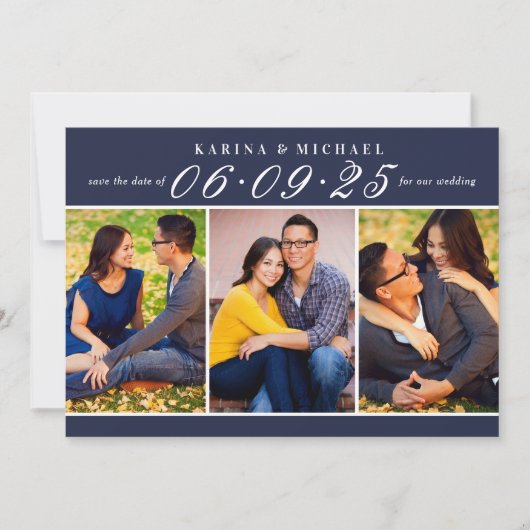 Save The Date Elégant Midnight Blue Mariage photo Collage (Devant)