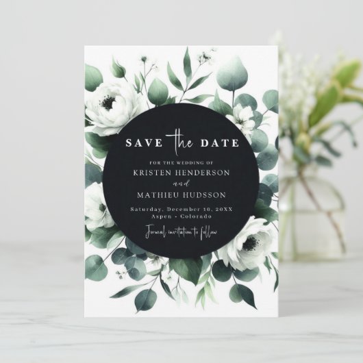 Save The Date Élégant minimal Eucalyptus Mariage numérique (Debout devant)