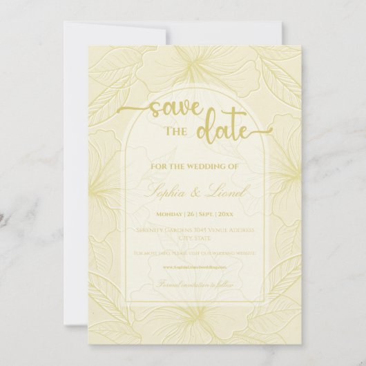 Save The Date Élégant minimal Golden Outline Floral Mariage (Devant)