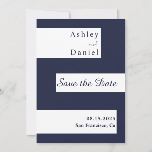 Save The Date Élégant minimal Marine bleu blanc Mariage moderne (Devant)