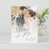 Save The Date Elegant Minimalist Modern Chic Script Photo (Debout devant)