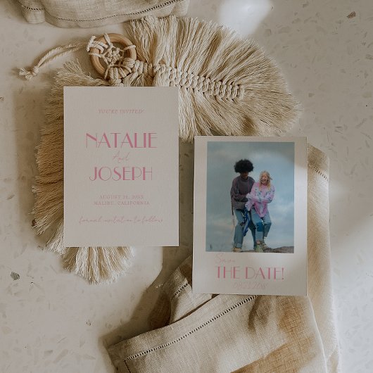 Save The Date Elegant Minimalist Pink Whimsical Photo Wedding