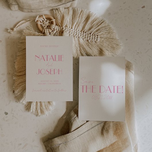 Save The Date Elegant Minimalist Pink Whimsical Retro Wedding