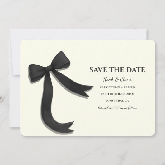 Save The Date Elegant Minimalist with Black Bow - Simple classic (Devant)