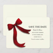 Save The Date Elegant Minimalist with Red Bow - Simple classic (Devant / Derrière)