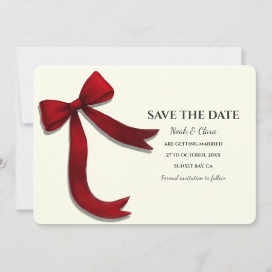 Save The Date Elegant Minimalist with Red Bow - Simple classic (Devant)