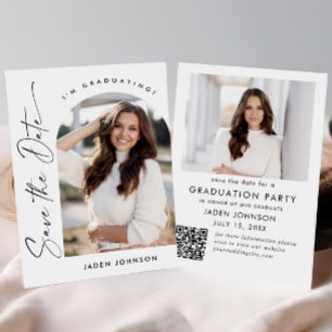Save The Date Élégant Minimaliste Graduation 2 Photo Code QR