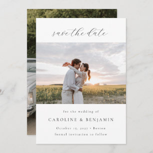 Save The Date Élégant minimaliste Mariage de script blanc deux p