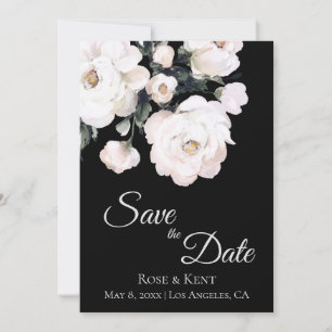 Save The Date Elégant minimaliste noir Fleurs blanches photo