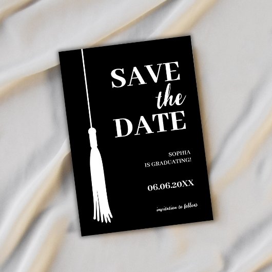 Save The Date Élégant minimaliste noir Grad Tassel Grad Grad Gra