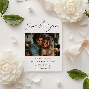 Save The Date Élégant minimaliste script deux photo Enregistrer