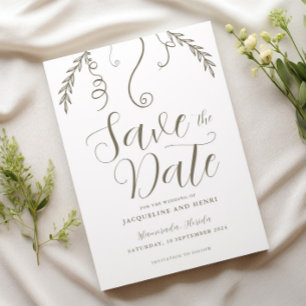 Save The Date Élégant minimaliste Vine Feuille Mariage