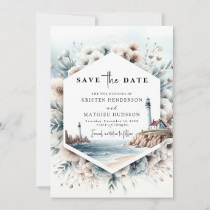 Save The Date Élégant minimaliste Waves Mariage phare
