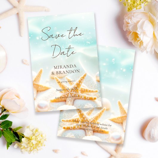 Save The Date Elegant Modern Starfish Shells Ocean Beach Wedding