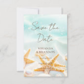 Save The Date Elegant Modern Starfish Shells Ocean Beach Wedding (Devant)