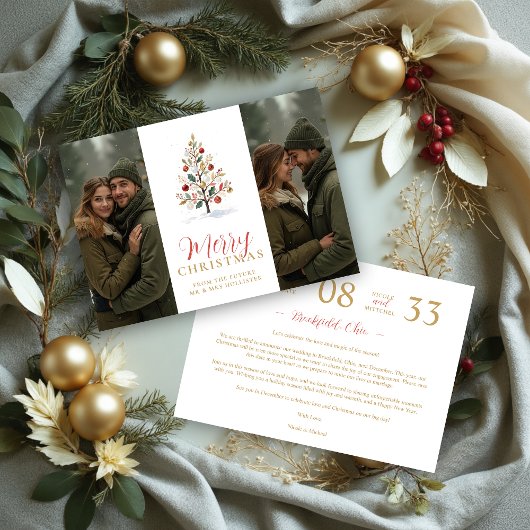 Save The Date Elegant Modern Wedding Christmas Tree 2-Photos