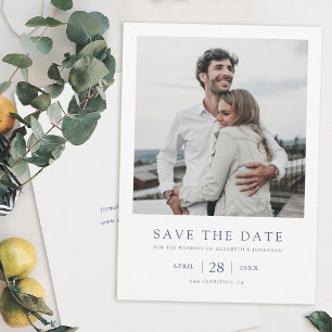 Save The Date Elégant Moderne Bleu photo mariage Enregistrer la