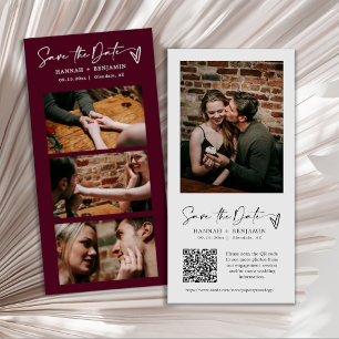 Save The Date Elégant Moderne Bourgogne Photo Booth Strip QR Cod