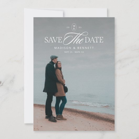 Save The Date Élégant Moderne Écriture Double Face Photo Blanche (Devant)