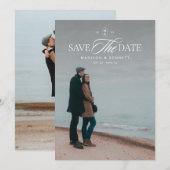 Save The Date Élégant Moderne Écriture Double Face Photo Blanche (Devant / Derrière)