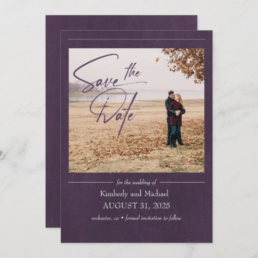 Save The Date Elégant Moderne Eggplant Purple Enregistrer la Dat (Devant / Derrière)