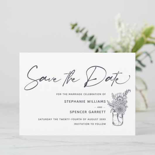Save The Date Élégant Moderne Fleurs de Script Mariage photo (Debout devant)