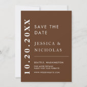 Save The Date Élégant moderne foncé Brown simple photo Mariage (Devant)