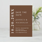 Save The Date Élégant moderne foncé Brown simple photo Mariage (Debout devant)