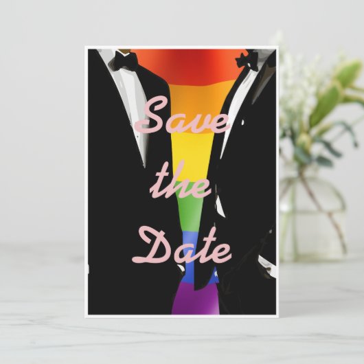 Save The Date Elégant moderne Hommes gais Mariage Photo Arc-en-c (Debout devant)