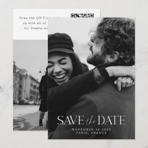 Save The Date Élégant Moderne Minimaliste Calligraphie Photo QR