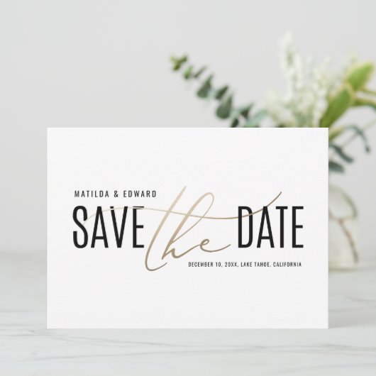Save The Date Elégant moderne noir et or enregistrer la date (Debout devant)