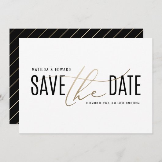 Save The Date Elégant moderne noir et or enregistrer la date (Devant / Derrière)