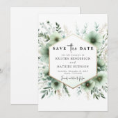 Save The Date Élégant moderne romantique Sage Mariage vert (Devant / Derrière)