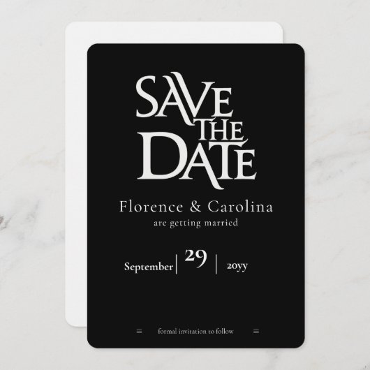Save The Date Élégant moderne simple noir & blanc (Devant / Derrière)