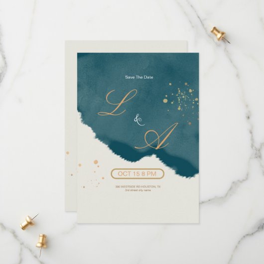 Save The Date Élégant Moderne Vert Émeraude (Devant/Arrière en situation)