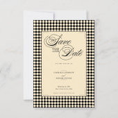 Save The Date Elegant Monogram Black Cream Checkerboard (Devant)