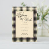 Save The Date Elegant Monogram Black Cream Checkerboard (Debout devant)