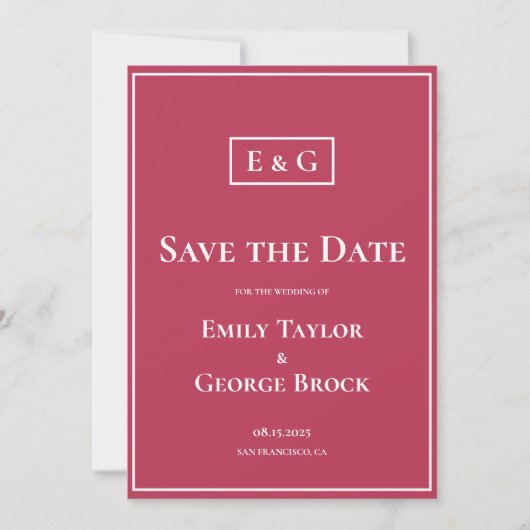 Save The Date Élégant Monogramme Classé Viva Magenta Chic Mariag (Devant)