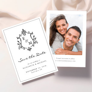 Save The Date Élégant Monogramme Crête Photo Mariage