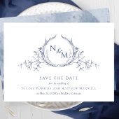 Save The Date Élégant Monogramme d'aquarelle bleu marine