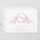 Save The Date Élégant monogramme d'aquarelle rose mauve (Devant)