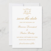 Save The Date Élégant Monogramme de Mariage Moderne Or et Blanc (Devant)
